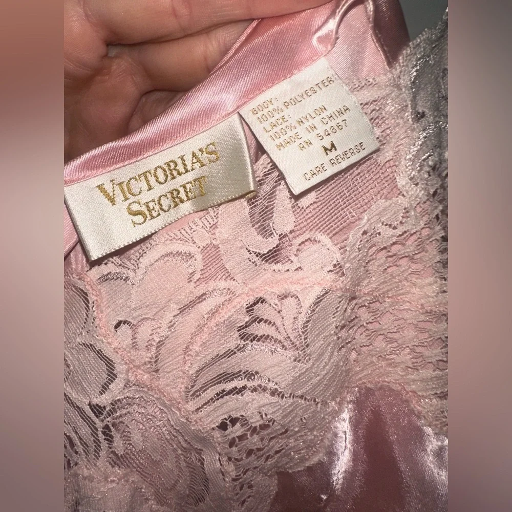 RARE GOLD LABEL Victoria's Secret Satin Lace Slip Dress Nightie Pink Size Medium